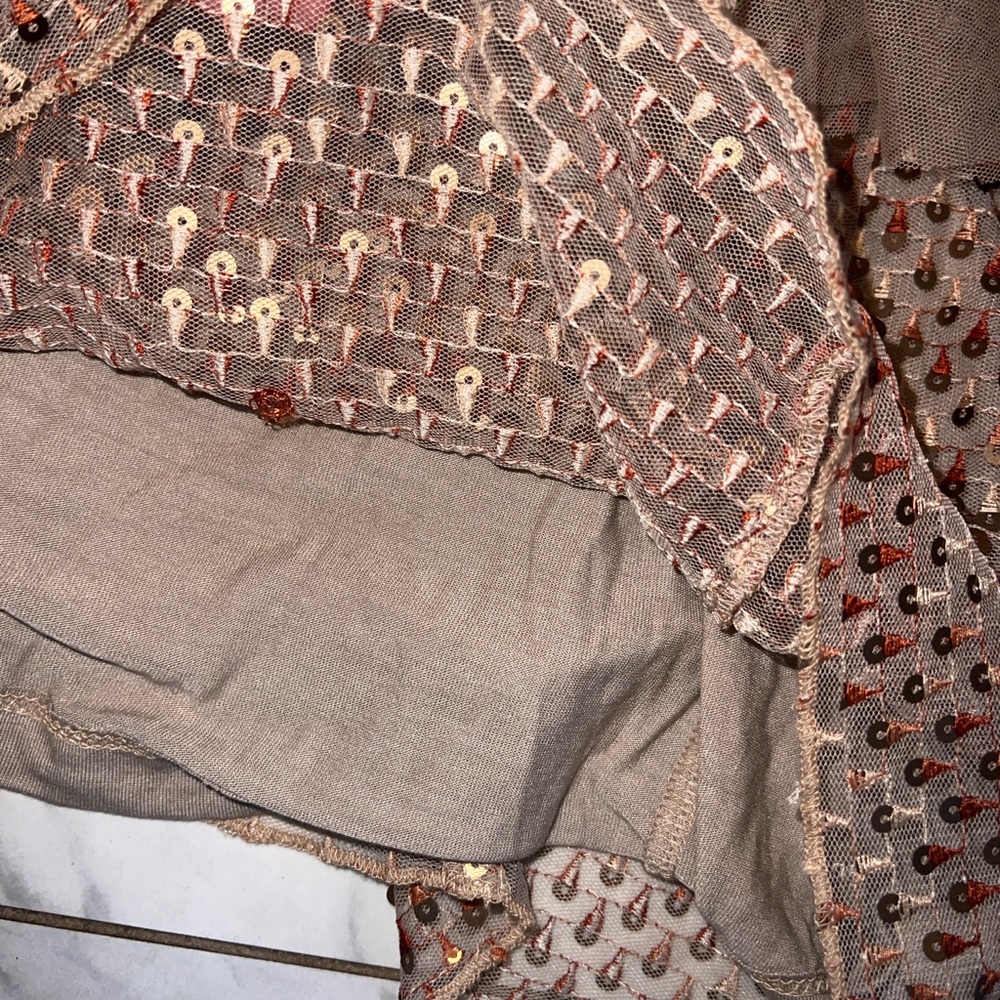 Formal Nude dramatic Ruffled sequence Blouse - Picture 10 of 13